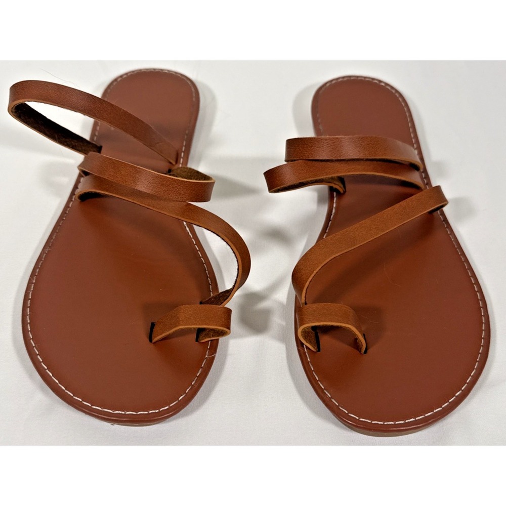 Unbranded Strappy Toe Loop Sandals Womens 42 Tan Flat Minimalist Grecian Style